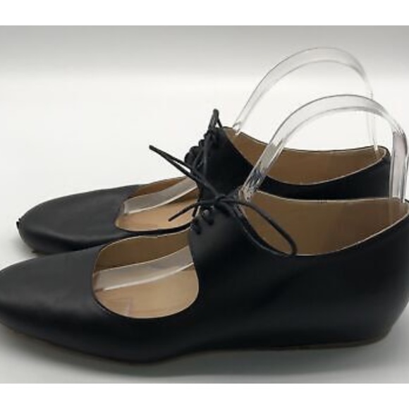 Gabriela Hearst Black Leather Sebastian Lace-Up Almond Toe Flat sz 38